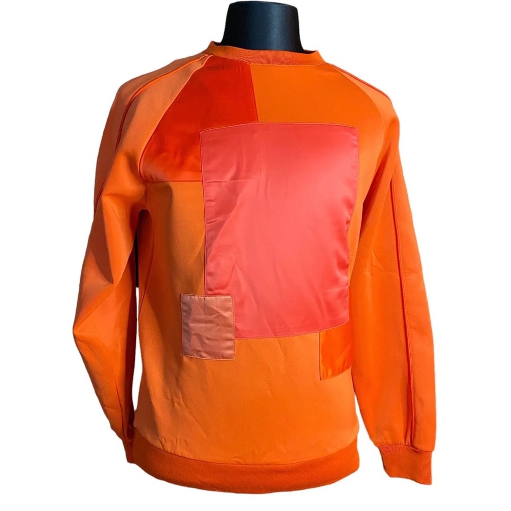 NWT Daily Paper Mens oversized M Orange Patchwork Crew neck Pullover Sweatshirt